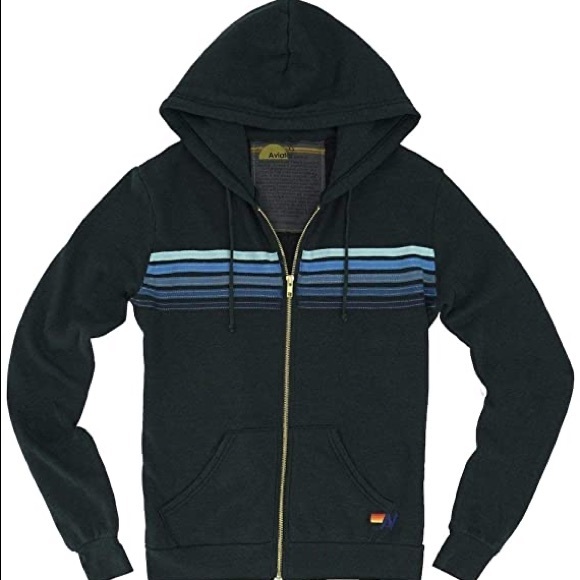 Aviator Nation Charcoal Hoodie Blue Striped M - Picture 5 of 11